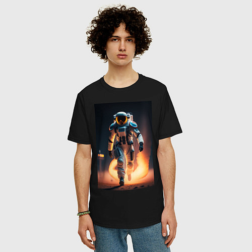 Мужская футболка оверсайз Брутальный астронавт / Черный – фото 3