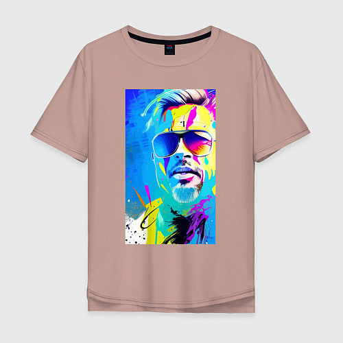 Мужская футболка оверсайз Brad Pitt - sketch - pop art / Пыльно-розовый – фото 1