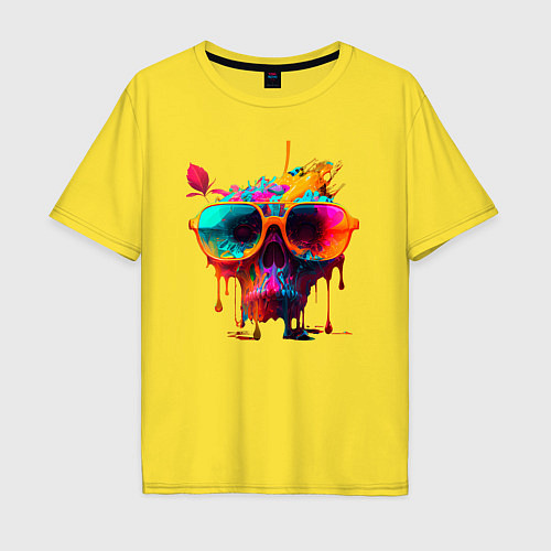 Мужская футболка оверсайз Красочный неоновый коктейль в черепе / Желтый – фото 1