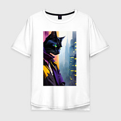 Мужская футболка оверсайз Black cat in New York - neural network