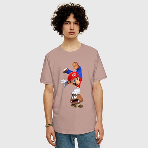 Мужская футболка оверсайз Марио на грибе / Пыльно-розовый – фото 3
