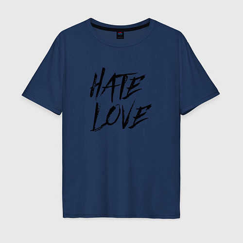 Мужская футболка оверсайз Hate love Face / Тёмно-синий – фото 1