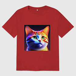 Футболка оверсайз мужская Милый котик с большими глазами, цвет: красный