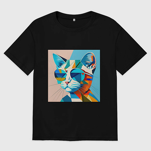 Мужская футболка оверсайз Кот в темных очках Пикассо / Черный – фото 1