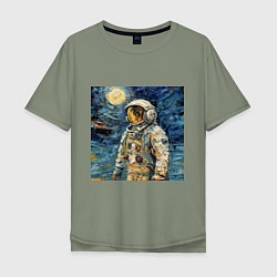 Футболка оверсайз мужская Космонавт на луне в стиле Ван Гог, цвет: авокадо