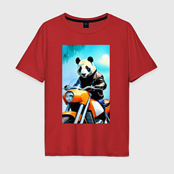 Мужская футболка оверсайз Панда крутой байкер - нейросеть