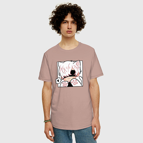 Мужская футболка оверсайз Котик 9S / Пыльно-розовый – фото 3