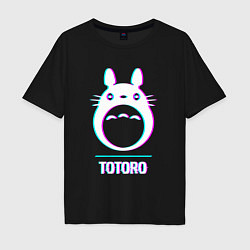 Футболка оверсайз мужская Символ Totoro в стиле glitch, цвет: черный