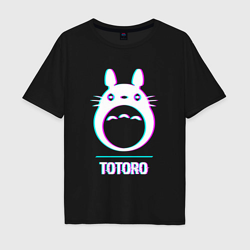 Мужская футболка оверсайз Символ Totoro в стиле glitch / Черный – фото 1