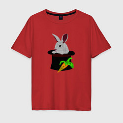 Мужская футболка оверсайз Кролик с морковкой в цилиндре