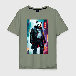 Мужская футболка оверсайз Cool panda - cyberpunk