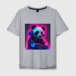 Футболка оверсайз мужская Диджей панда в свете неона, цвет: меланж