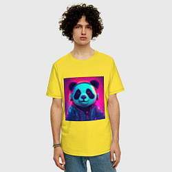 Футболка оверсайз мужская Милая панда в лучах неона, цвет: желтый — фото 2