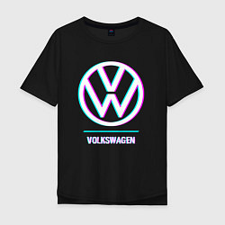 Футболка оверсайз мужская Значок Volkswagen в стиле glitch, цвет: черный