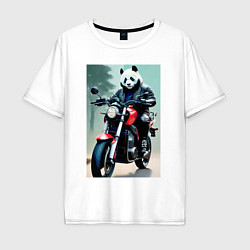 Футболка оверсайз мужская Panda - cool biker, цвет: белый