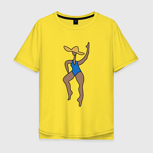 Мужская футболка оверсайз Девушка в купальнике и шляпе - абстракция / Желтый – фото 1
