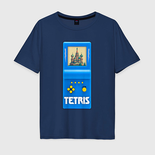 Мужская футболка оверсайз Тетрис Консоль / Тёмно-синий – фото 1