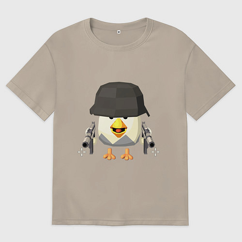 Мужская футболка оверсайз Chicken Gun в каске / Миндальный – фото 1
