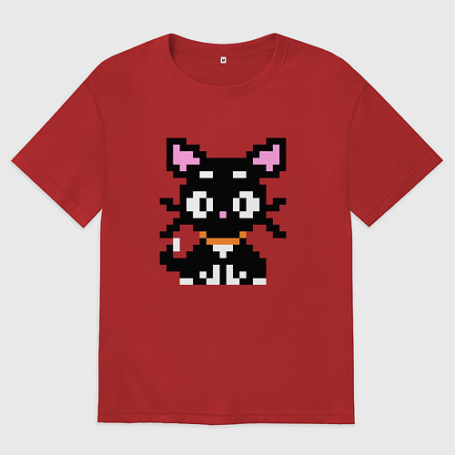 Мужская футболка оверсайз Пиксельная кошка / Красный – фото 1