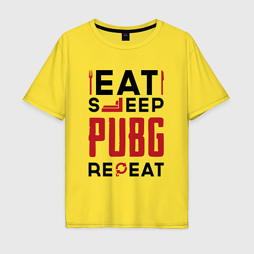 Мужская футболка оверсайз Надпись: eat sleep PUBG repeat / Желтый – фото 1