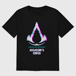 Футболка оверсайз мужская Assassins Creed в стиле glitch и баги графики, цвет: черный