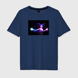 Мужская футболка оверсайз Женщина ведьма с голубыми и розовыми молниями