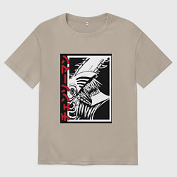 Мужская футболка оверсайз Человек бензопила в движении арт