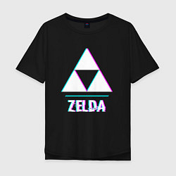 Футболка оверсайз мужская Zelda в стиле glitch и баги графики, цвет: черный