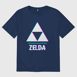 Футболка оверсайз мужская Zelda в стиле glitch и баги графики, цвет: тёмно-синий