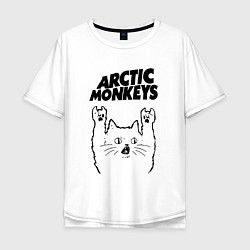 Футболка оверсайз мужская Arctic Monkeys - rock cat, цвет: белый