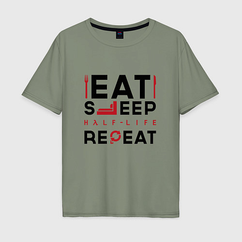 Мужская футболка оверсайз Надпись: eat sleep Half-Life repeat / Авокадо – фото 1
