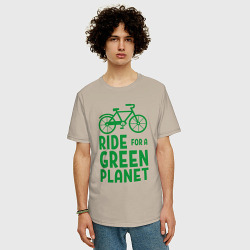 Мужская футболка оверсайз Ride for a green planet / Миндальный – фото 3