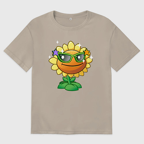 Мужская футболка оверсайз Подсолнух в очках / Миндальный – фото 1