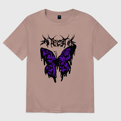 Футболка оверсайз мужская Gothic black butterfly, цвет: пыльно-розовый