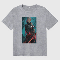 Футболка оверсайз мужская Самурай девушка с катаной, цвет: меланж