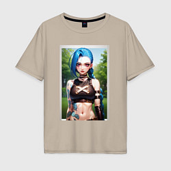 Футболка оверсайз мужская Arcane League Of Legends JINX model, цвет: миндальный