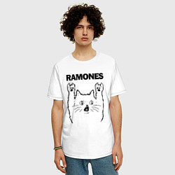 Футболка оверсайз мужская Ramones - rock cat, цвет: белый — фото 2