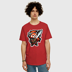 Футболка оверсайз мужская Красная панда воин, цвет: красный — фото 2