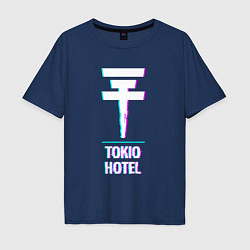Футболка оверсайз мужская Tokio Hotel glitch rock, цвет: тёмно-синий