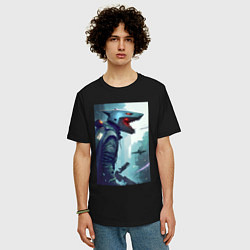 Футболка оверсайз мужская Cyber shark, цвет: черный — фото 2