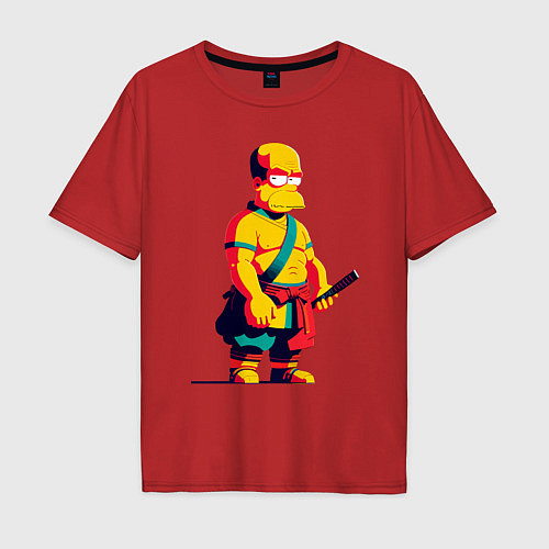 Мужская футболка оверсайз Гомер Симпсон самурай - нейросеть / Красный – фото 1