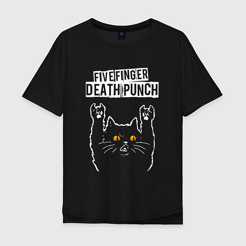 Мужская футболка оверсайз Five Finger Death Punch rock cat / Черный – фото 1