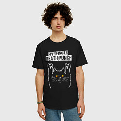 Футболка оверсайз мужская Five Finger Death Punch rock cat, цвет: черный — фото 2