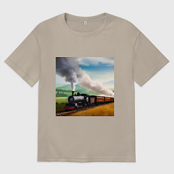 Футболка оверсайз мужская Ретро поезд, цвет: миндальный