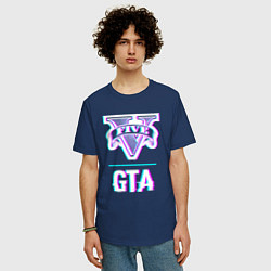 Футболка оверсайз мужская GTA в стиле glitch и баги графики, цвет: тёмно-синий — фото 2