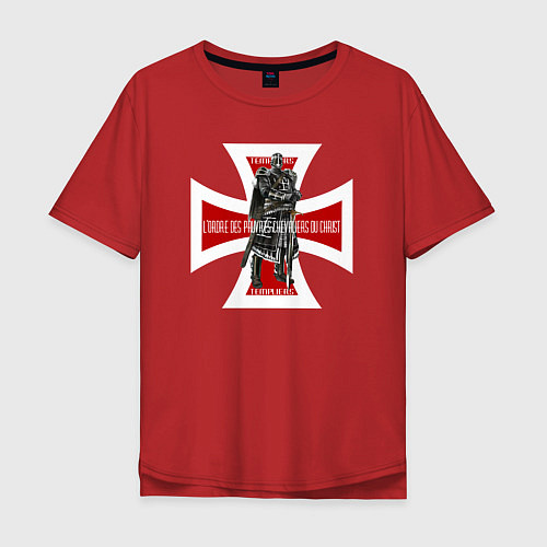 Мужская футболка оверсайз Тамплиер Рыцарь на фоне Мальтийского креста / Красный – фото 1