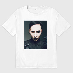 Футболка оверсайз мужская Marilyn Manson фотопортрет, цвет: белый