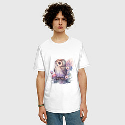 Футболка оверсайз мужская Акварельная милая сова, цвет: белый — фото 2