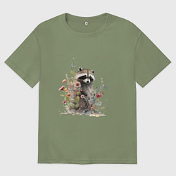 Мужская футболка оверсайз Акварельный милый енот