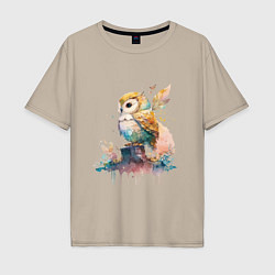 Мужская футболка оверсайз Акварельная милая сова